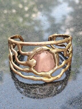 Vintage MCM Modernist Brutalist Brass And Copper Cuff Bracelet